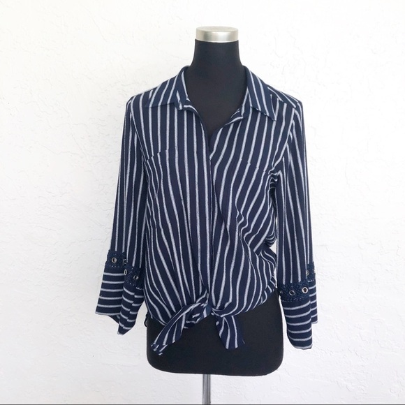 Misa Los Angeles Navy White Stripe Button Down Shirt - Picture 3 of 12